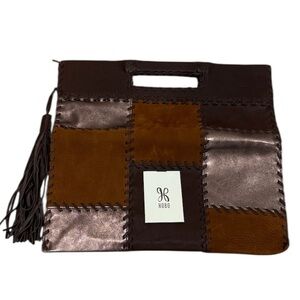 Hobo Int’l Dakota Leather‎ Patchwork Tote Bag Tobacco Nubuck Brown Boho Artisan
